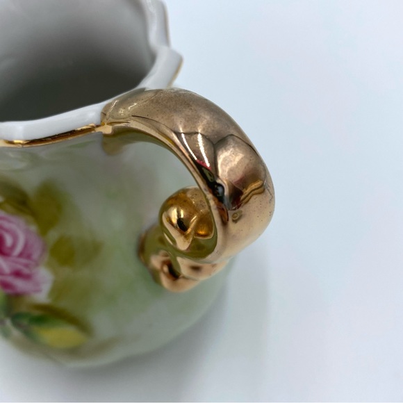 Vintage Lefton China Green Heritage Cabbage Rose 4577 Mini Pitcher And Basin - Picture 9 of 14